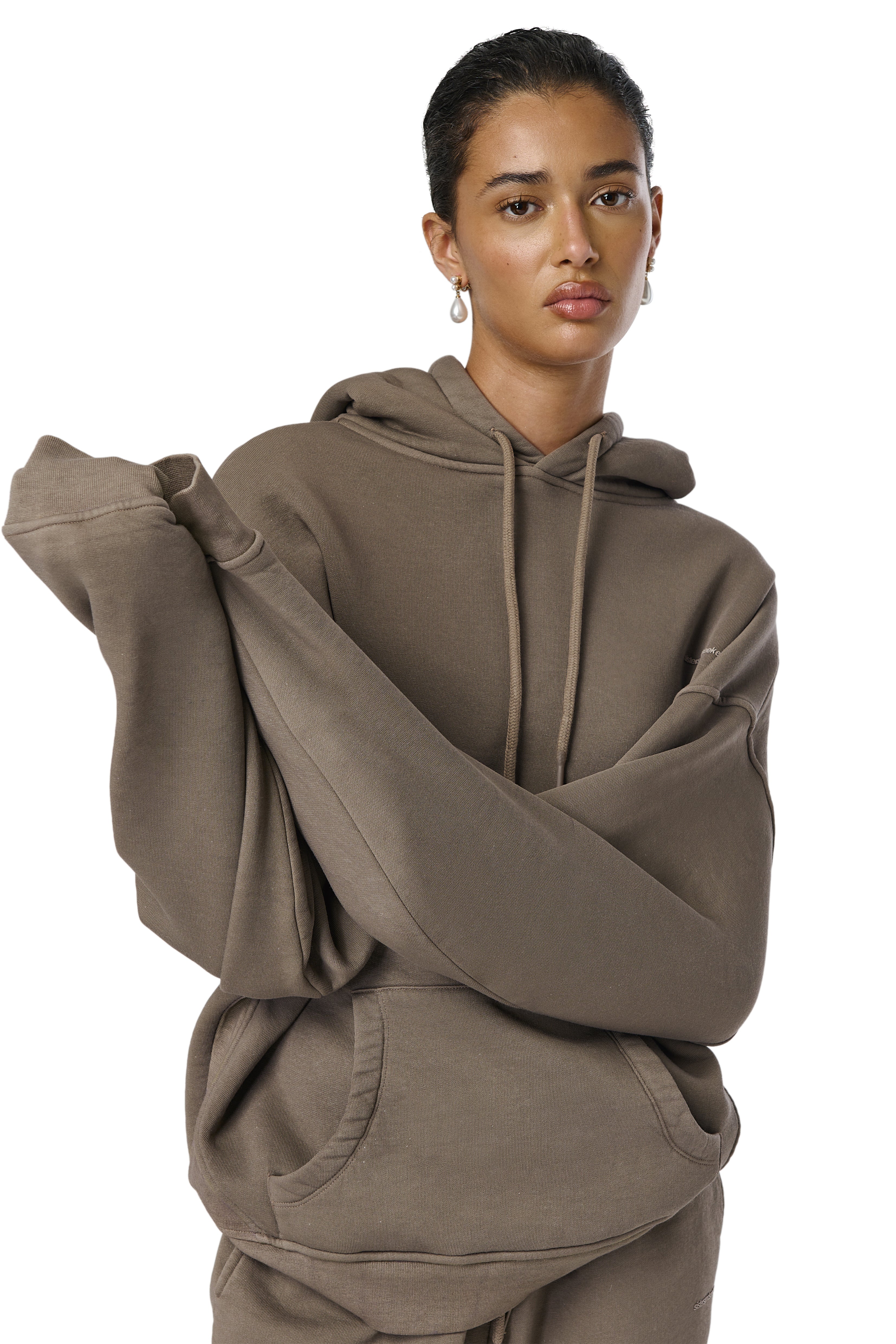 Model Iman is 5'8 and wears size S.